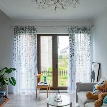 Willow Bird Print Tulle Drapes