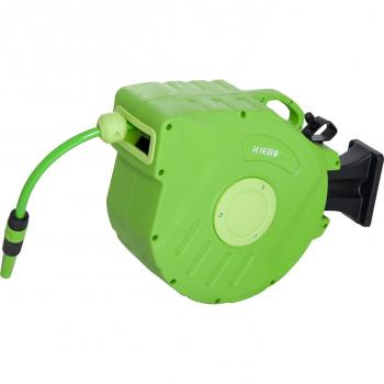 Carrete para manguera 15m+1,5m soporte mural portamanguera roll-up automático giratorio 180° con pistola de pulverización base de pared