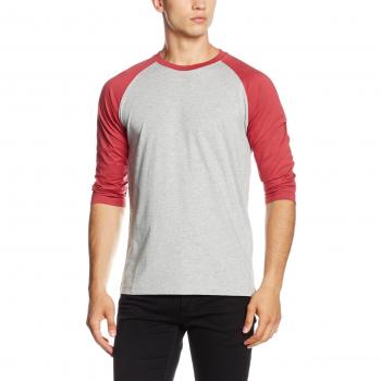 Urban Classics Herren T-Shirt Contrast 3/4 Sleeve Raglan Tee, Gr. Large, Grau/Rubin