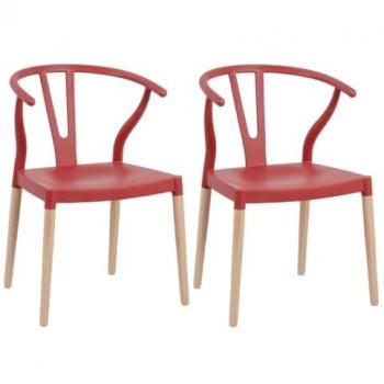 Chaises SCANDO rouge double, pieds bois
