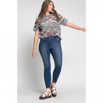 Skinny jeans effetto lavato a vita alta, dettagli strappati, Donna, Blu, Taglia 56, Cotone