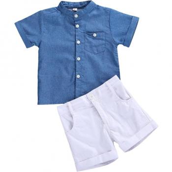 Jungenanzug 1-6 Jahre, 2-teilig, Kurzarmshirt und Shorts, blau-weiß