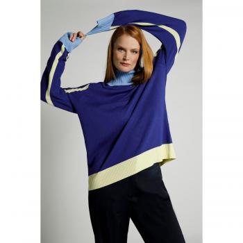 Pullover Donna Taglie Forti, Blu, Collo Risvoltato, Taglia 56/58, Viscosa/Fibre Sintetiche