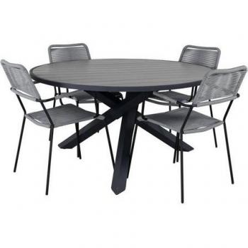 Table de jardin Ø140cm avec 4 chaises Lindos