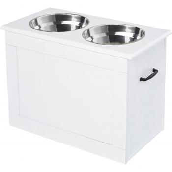 Pawhut – Plateforme d’alimentation pour chien : 2 gamelles, coffre blanc
