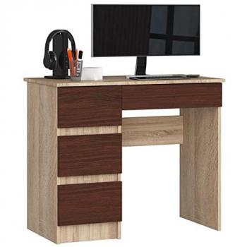 Bureau AKORD 90 cm gauche 4 tiroirs Chêne Sonoma Wengé