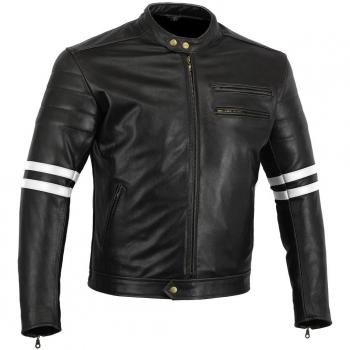 Chaqueta de Ciclismo Motor Café Racer Australian Bikers Gear Negro con Rayas Rojas Oxblow y Protección Removible, Talla S