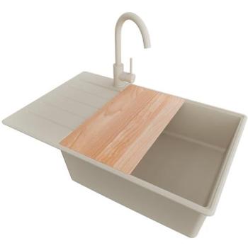 Évier cuisine granit 78×50 cm avec lavabos et robinet – Accès kit de vidage