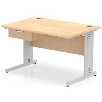 Impulse Stylish Office Desk in Maple Wood Tone with Built-in Silver Cable Organizer, Dimensions: 1200 x 800mm, Shape: Straight