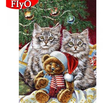 Decoración Navideña de Diamantes: Gato y Oso