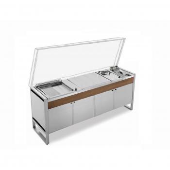 Table Quattroporte oasi 205C + Plancha oasi 55 Lisse/Rainurée + Feu Gaz + Friteuse