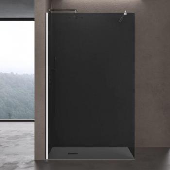 Pare-douche Doporro Bremen2VG, 120×200 cm, verre 10 mm gris teinté, stabilisateur en chrome inox rond, montage réversible