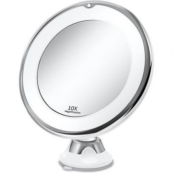 360 Degree Rotating Lighted Makeup Mirror with 10X Magnification
