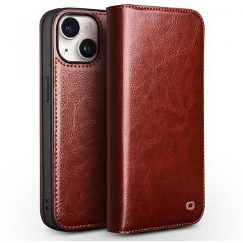 Estuche QIALINO iPhone 15 Cuero Genuino Flip con Billetera, Soporte y Protección Anti-Impacto