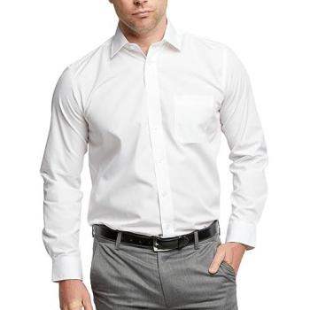Traditional White Cotton Blend Long Sleeve Shirt for Men (15 Collar)