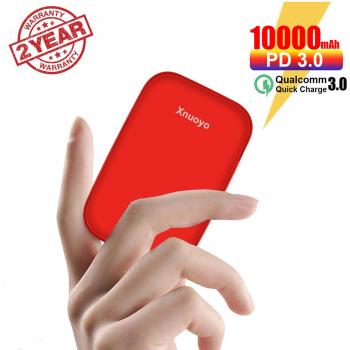 Xnuoyo 10000mAh PD Mini Powerbank, Type-C PD 18W QC 3.0 Externer Akku mit LED-Anzeige, kompatibel mit Smartphones