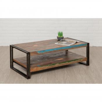 Table basse rectangulaire 120x60cm en teck recyclé et métal CLAUDIA