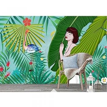 Mural 3D Jane Verde Europeo Pintado a Mano Pájaro Planta Flor 400Cm x 280Cm