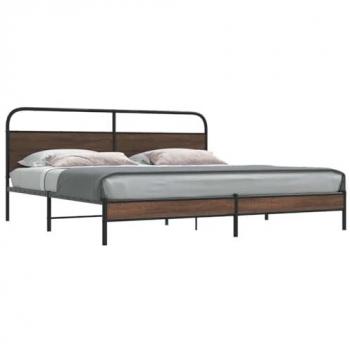 Cadre de lit en métal 200x200 cm chêne marron