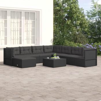 Set Mobili da Giardino 8 Pezzi Nero in Polyrattan con Cuscini