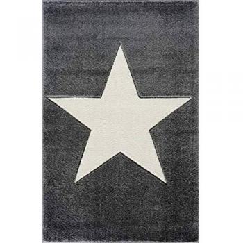LIVONE Happy Rugs – Tapis moderne pour chambre d'enfant et bébé à grande étoile argentée, gris & blanc – 160 × 230 cm
