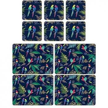 Merry Parrot Food Mat with Matching Coasters