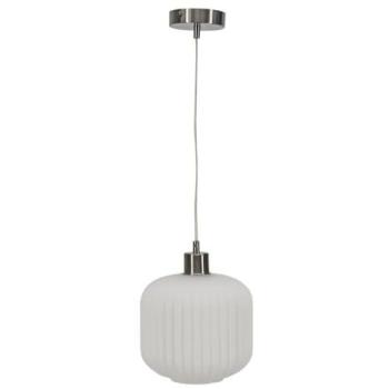 Bento Style White Ribbed Glass Ceiling Lamp – Nickel Finish