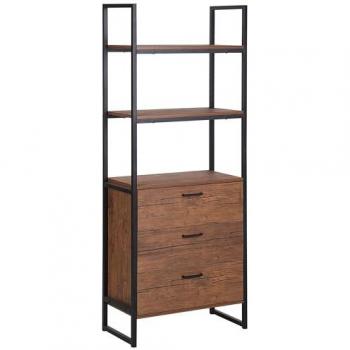 Libreria Industriale con Cassetti in Legno Scuro e Struttura Nera 158 x 61 cm