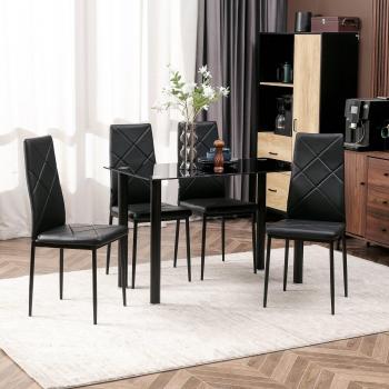 Modern Glass Top Dining Table Set with 4 Padded Chairs
