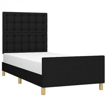 Schwarzes Bettgestell mit Kopfteil 90x190 cm aus Stoff
