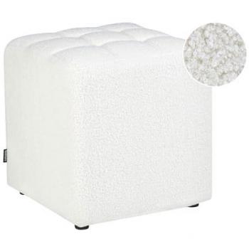 Poggiapiedi Cubo Boucle Bianco 38x38 cm per Soggiorno Moderno Kansas