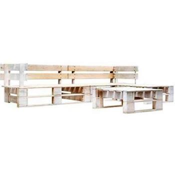 Set Divani da Giardino su Pallet 4 pz in Legno Bianco