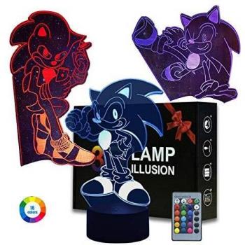 Sonic-Hedgehog 3‑Pack Kreativlicht – 3D Anime Tischlampe, Kinderzimmer‑Fernbedienung
