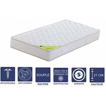 Matelas 100x200 × 21 cm – Souple – Aertech+ 35 Kg/m³ HR Dernière Génération – Très Respirant