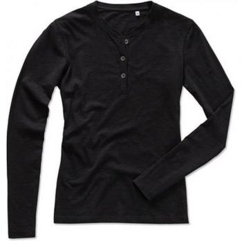 Stedman Damen Henley Langarmshirt in Schwarz