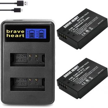 4Pcs 1860mAh LP-E12 Battery Set with LCD Charger for Canon EOS M10
