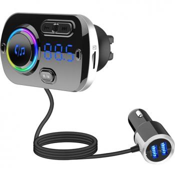 Kit mains libres Bluetooth pour voiture avec transmetteur FM et chargeur USB QC3.0