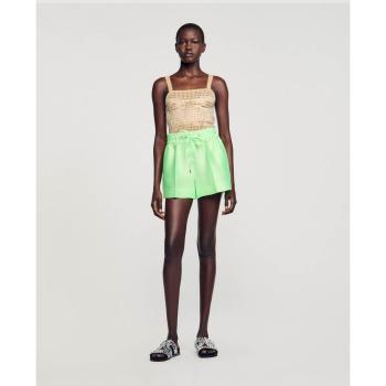 High‑Rise Fluorescent Green Satin Drawstring Shorts, 40 FR/8 US