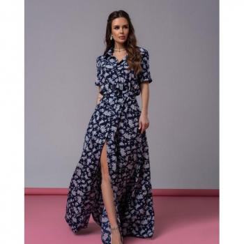 Vestito lungo blu a maniche lunghe con stampa floreale ISSA PLUS S