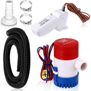 Pompa di calo elettrica 1100 GPH 12V SNQ con tubo e raccordi protetti