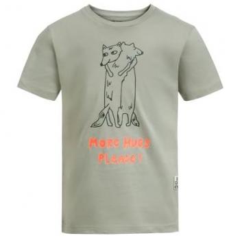 Jack Wolfskin T-Shirt „More Hugs T K“ mit Umarmungsillustration – Größe 176, Mintgrün