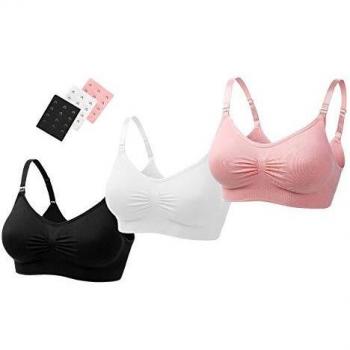 Utopya Seamless Nursing Bra with Extended Fit Options, Colors: Black/White/Pink, Size: XL
