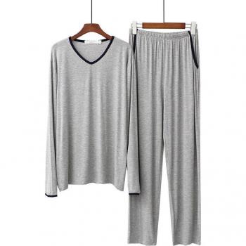 Traje de dormir informal de hombre, modal, cuello V y pantalones suaves, manga larga, estaciones templadas S2020