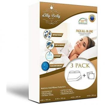LILLY BELLY Protège Matelas + Oreillers x2 Imperméables Coton OEKOTEX