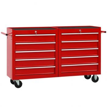 Carrello Portautensili in Acciaio Rosso con 10 Cassetti