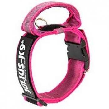 Julius-K9 Pink-Gray Collar with Handle, Safety Lock, and Interchangeable Patch, 50 mm