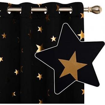 Black Thermal Insulation Curtains – Deconovo Gold Star Foil, 46x90