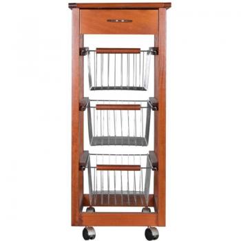 Carrello Cucina Slim in Legno di Faggio con 3 Cesti e 1 Cassetto