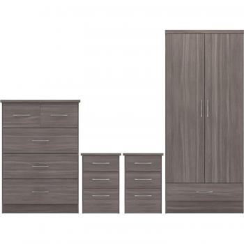 Black Wood Grain Nevada 2-Door, 1-Drawer Wardrobe Bedroom Set by Seconique