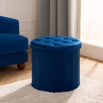 Foldable Teal Velvet Seat with Built‑In Box